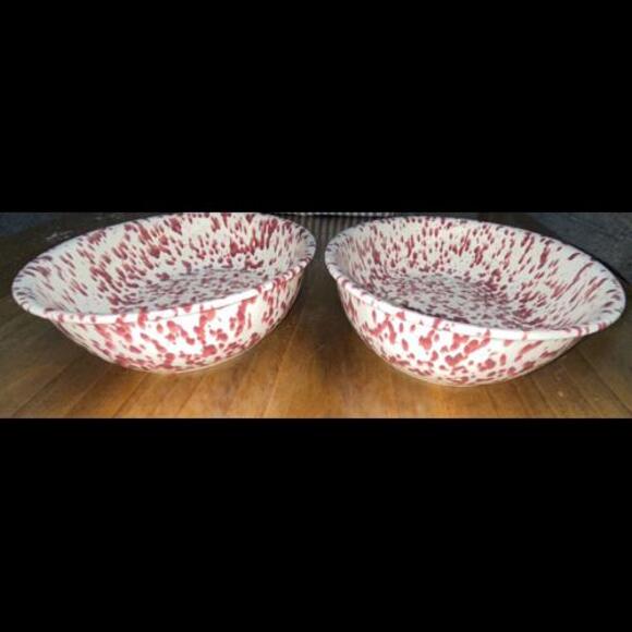 John Lewis Porcelain Red Speckled Bowls Set Of 2 - Picture 1 of 10